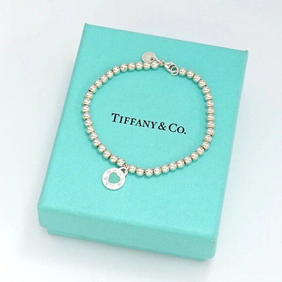 Tiffany & Co. Return to Heart Blue Enamel Bracelet 6.8" Silver 925 Auth w/Box - Picture 1 of 16